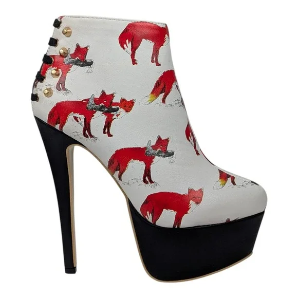 6.5 Iron Fist Fox Chew Toy Bootie Platform Stiletto Ankle Boots Gold Studded 37 - Picture 1 of 8